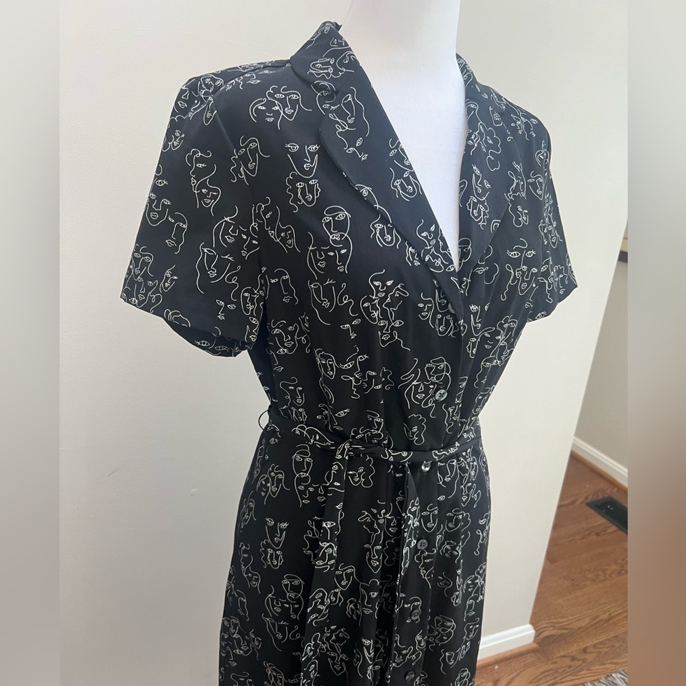 a new day Abstract Face Dress Black and White